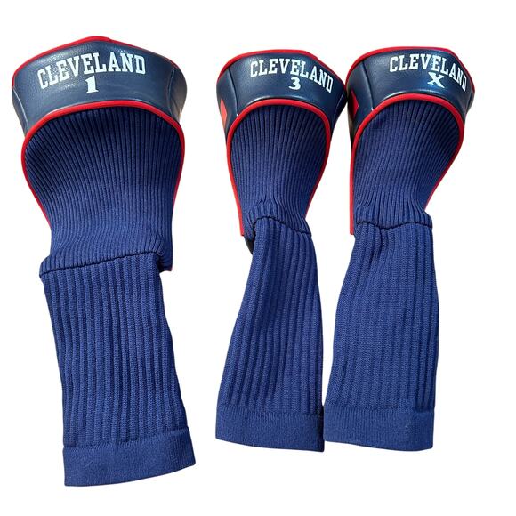 Cleveland Indians Golf Club Headcovers Set Driver 3 X Navy Red MLB Licensed - Picture 2 of 5